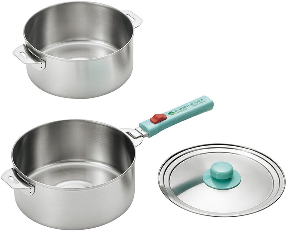 Yokoyama Tsubame Juku Craftsmanship Quattro Stainless Steel Pot 18cm & 20cm with Detachable Handle and Dual-Purpose Lid EJQ-1000