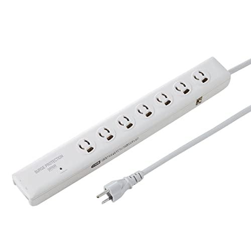 Sanwa Supply High-Performance Surge Protector Tap (3-Pole Locking, 7 Outlets, 2m) TAP-SP312TEL White