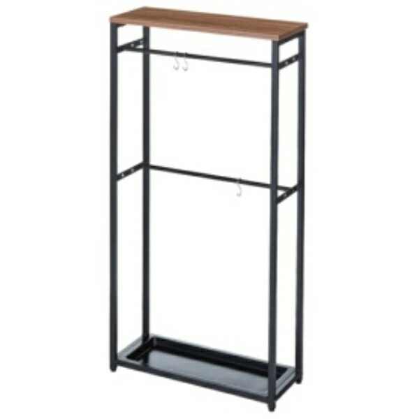 YAMAZEN Umbrella Stand (Hanger) for Entranceway, Slim Width 50 × Depth 20 × Height 103 cm 3 S-shaped hooks 2 tiers Adjustable bar depth (3 levels) Assembly required Dark Brown/Matte Black RUS-50(DBR3/MBK)