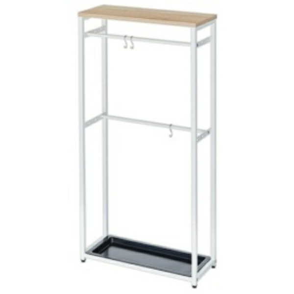 YAMAZEN Umbrella Stand (Hanger) for Entranceway Slim Width 50 × Depth 20 × Height 103 cm 3 S-shaped hooks 2 tiers Adjustable bar depth (3 levels) Assembly required Natural/Matte White RUS-50(NA2/MWH)