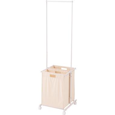 Laundry Hanger with Casters and Basket, Removable, Steel, Laundry Basket, Laundry Storage, Simple Laundry Basket, Laundry Hamper (White, No Shelf)