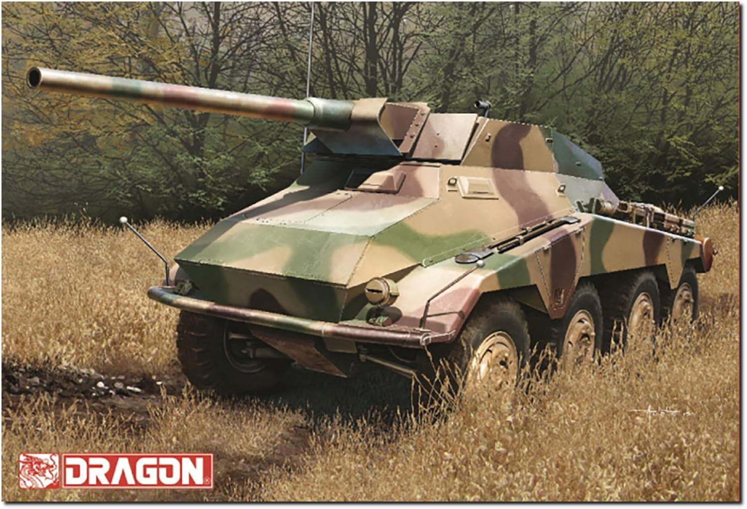Platz Dragon 1/35 WW2 German 8-Wheeled Heavy Armored Vehicle Sd.Kfz.234/4 7.5cm Gun Mounted Type with Aluminum Barrel/Two Types of Tires/Metal Width Marker Pole Included Plastic Model Kit DR6814T