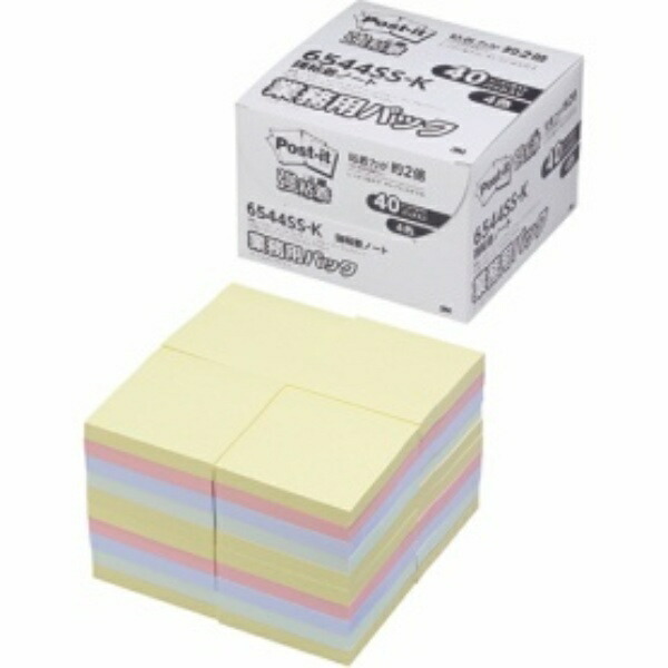 Post-it Notes, Strong Adhesive, Notebook, Pastel Colors, 75×75mm, 90 sheets × 40 pads, 6544SS-K