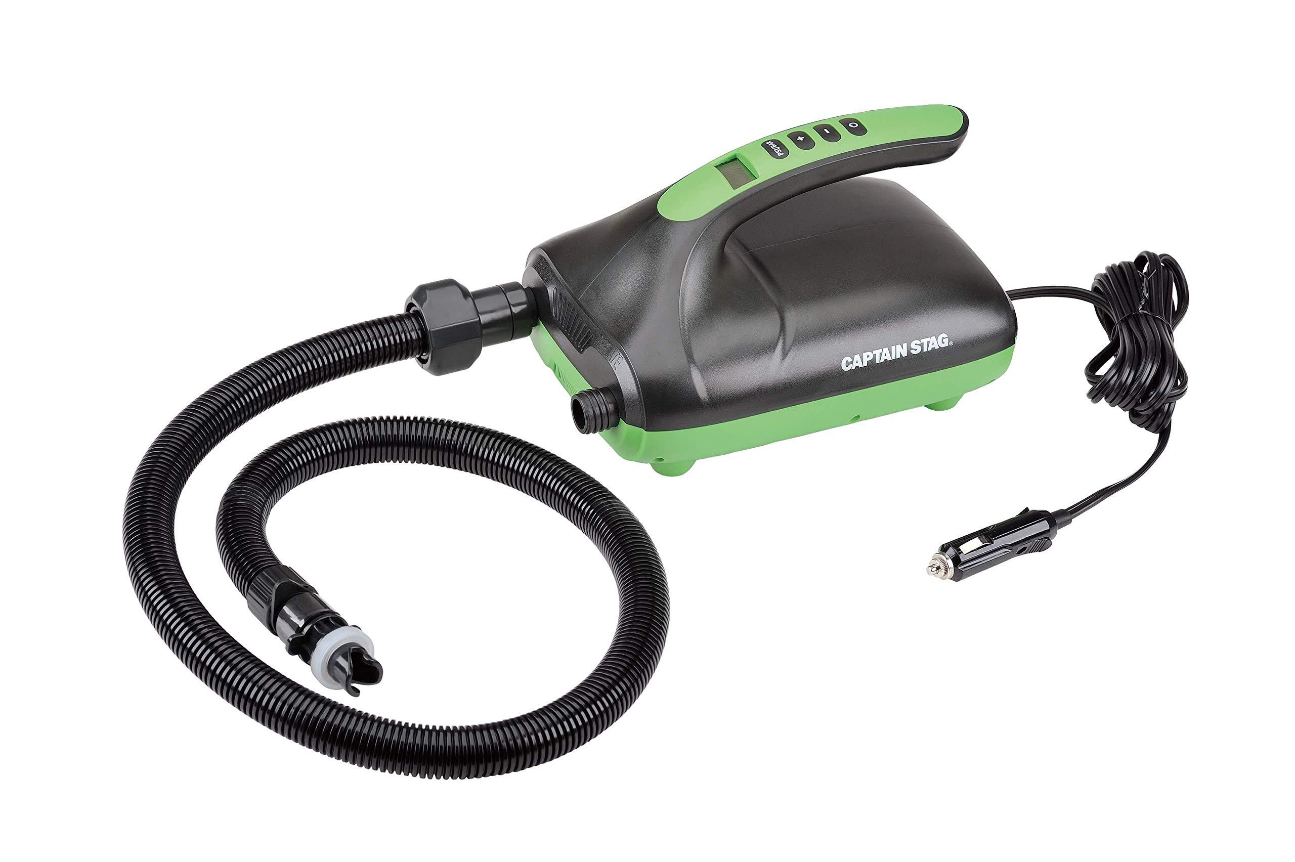 CAPTAIN STAG SUP Electric Air Pump DC12V Cigarette Lighter Socket Compatible SUP Inflatable Canoe Compatible Includes 4 Types of Adapters Air Inflation/Deflation Dual Function Auto Stop US-5021