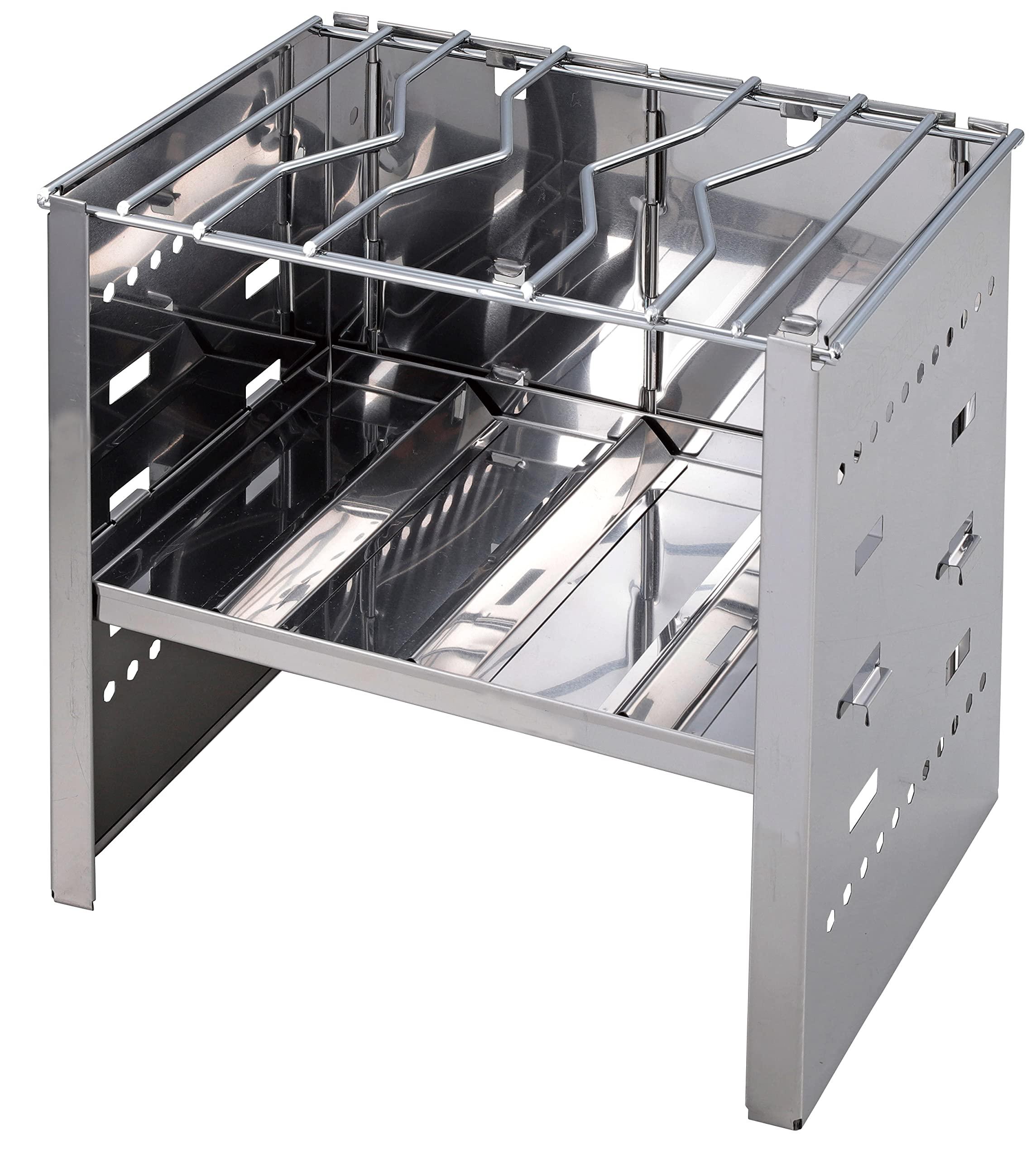 CAPTAIN STAG Barbecue Grill Fire Pit 3-in-1 Folding Stove Smart Grill A4 Size 3-Level Adjustable with Storage Bag Stainless Steel UG-95