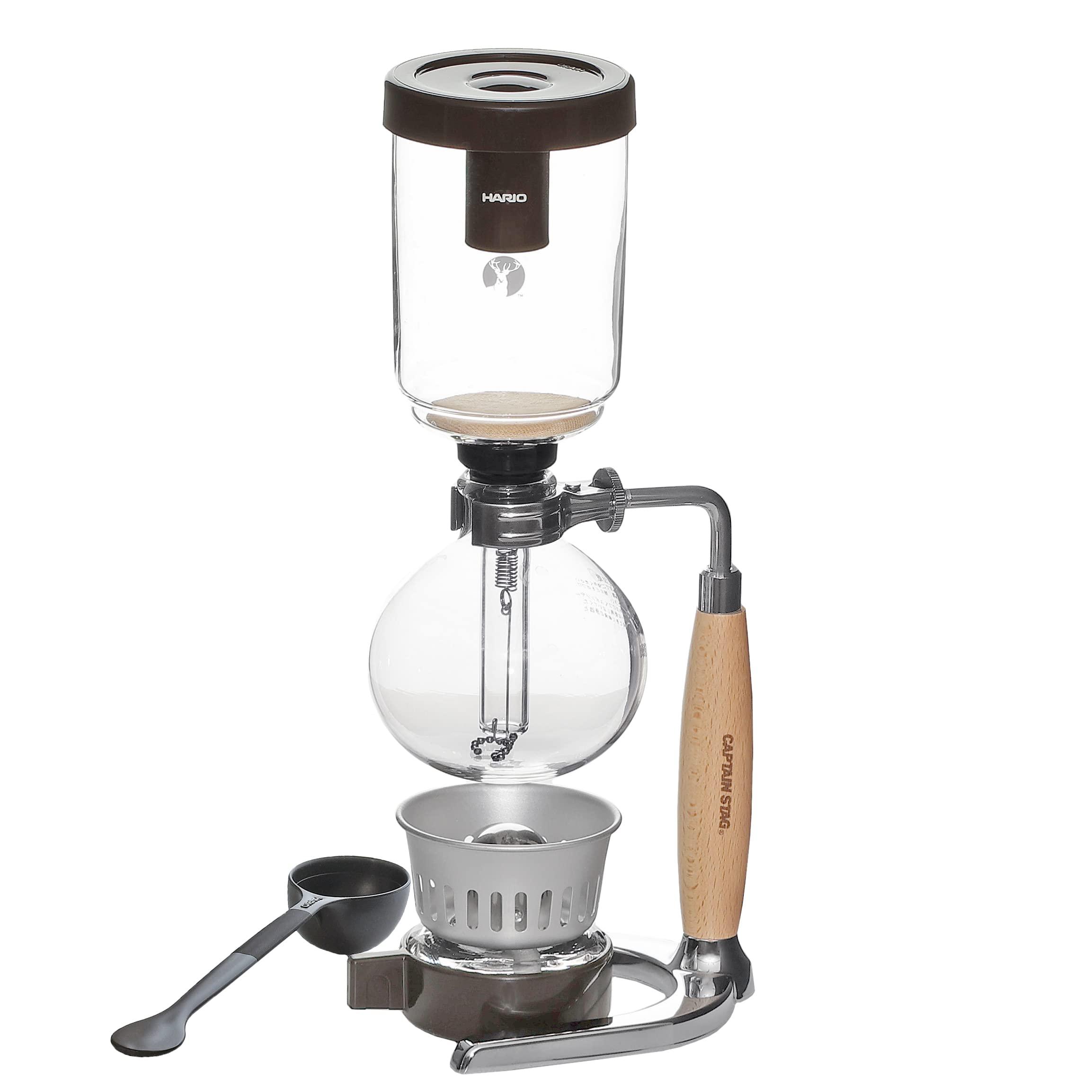 CAPTAIN STAG HARIO × CAPTAIN STAG Coffee Siphon with Paper Filter, Wood Handle, Made in Japan UW-3552