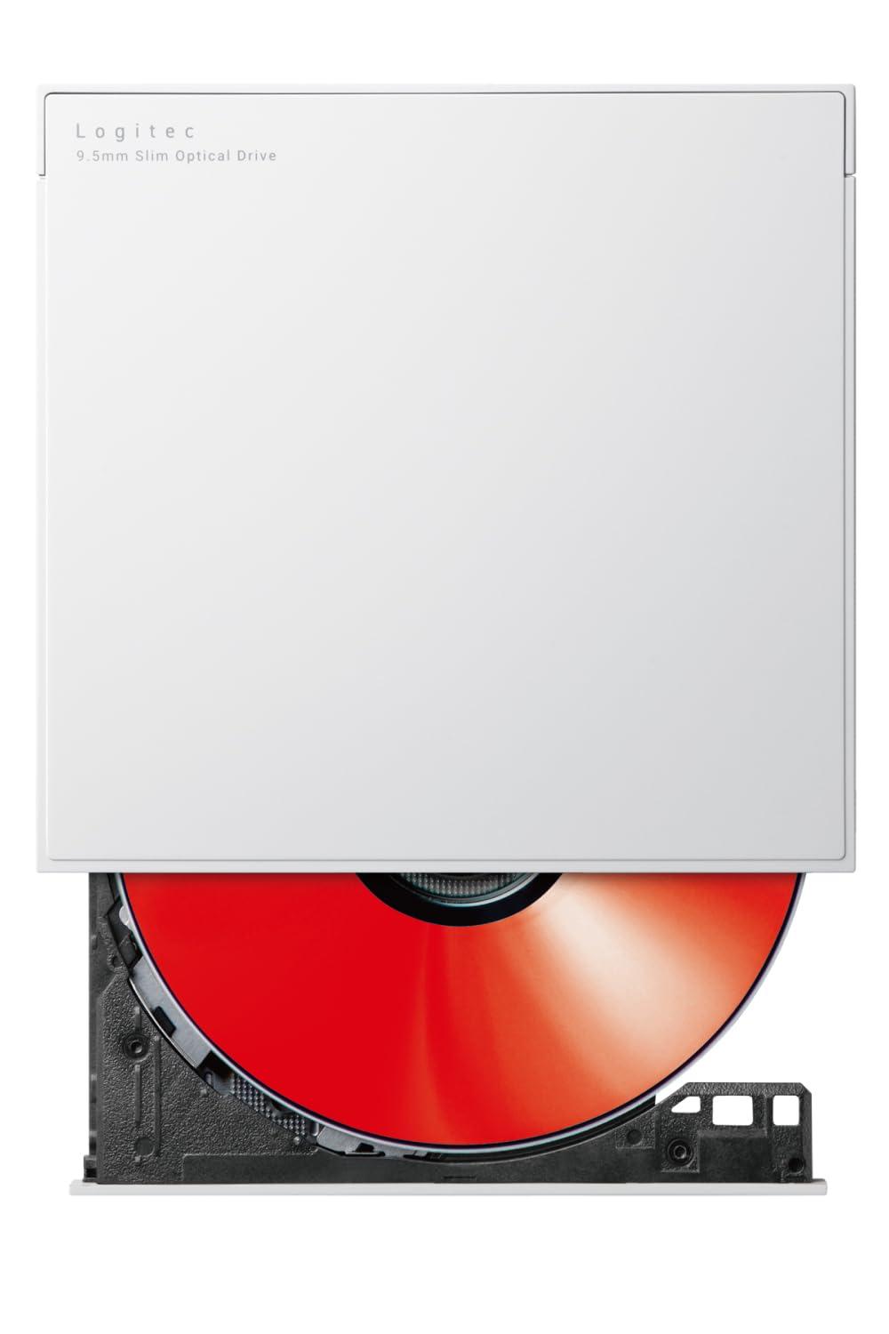 Logitec Portable DVD Drive USB3.2 (Gen1) with Playback/Editing/Burning Software Type-A Type-C White LDR-PWA8U3CVWH