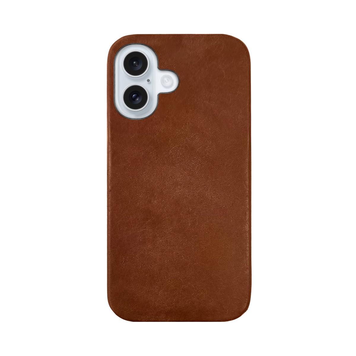 ABBI SIGNATURE iPhone 16 Case Made in Japan Italian Genuine Leather MARGOT MagSafe Compatible Back Cover [ Vegetable-Tanned Leather Handmade Slim Minimalist Design Wireless Charging ] iPhone Case Back Cover ABS27341i16 Brown