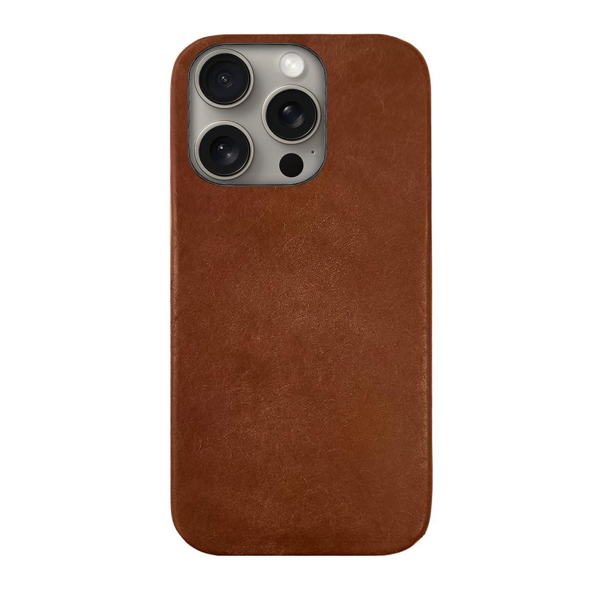 ABBI SIGNATURE iPhone 16 Pro Max Case Made in Japan Italian Genuine Leather MARGOT MagSafe Compatible Back Cover [ Vegetable-Tanned Leather Handmade Slim Minimalist Design Wireless Charging ] iPhone Case Back Cover ABS27343i16PM Brown