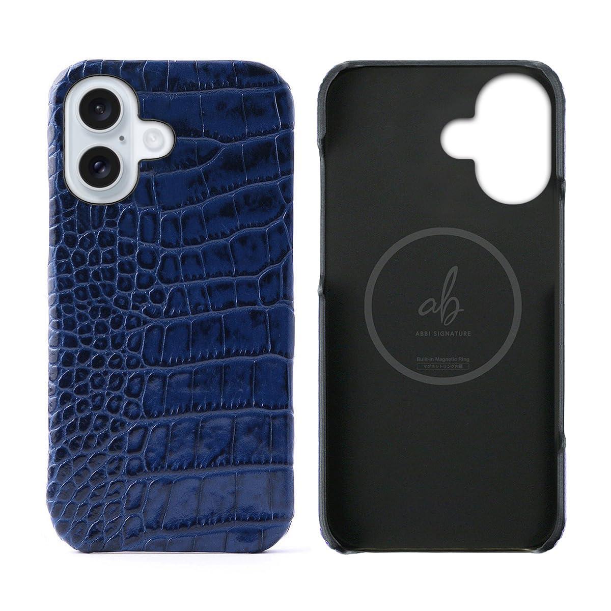 ABBI SIGNATURE iPhone 16 Case Made in Japan Italian Genuine Leather LIPARI Back Cover MagSafe Compatible [ Vegetable-Tanned Leather Handmade Slim Minimalist Design Wireless Charging ] iPhone Case Back Cover ABS27359i16 Navy