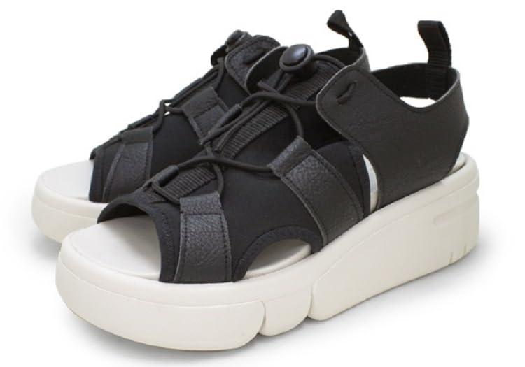 [Regetta] Sandal RE253 Thick Sole Lightweight Sporty Back Strap with Cord Stopper Women's Easy to Walk in Easy to Wear Less Fatigue Made in Japan Black 23.0 cm~23.5 cm 3E