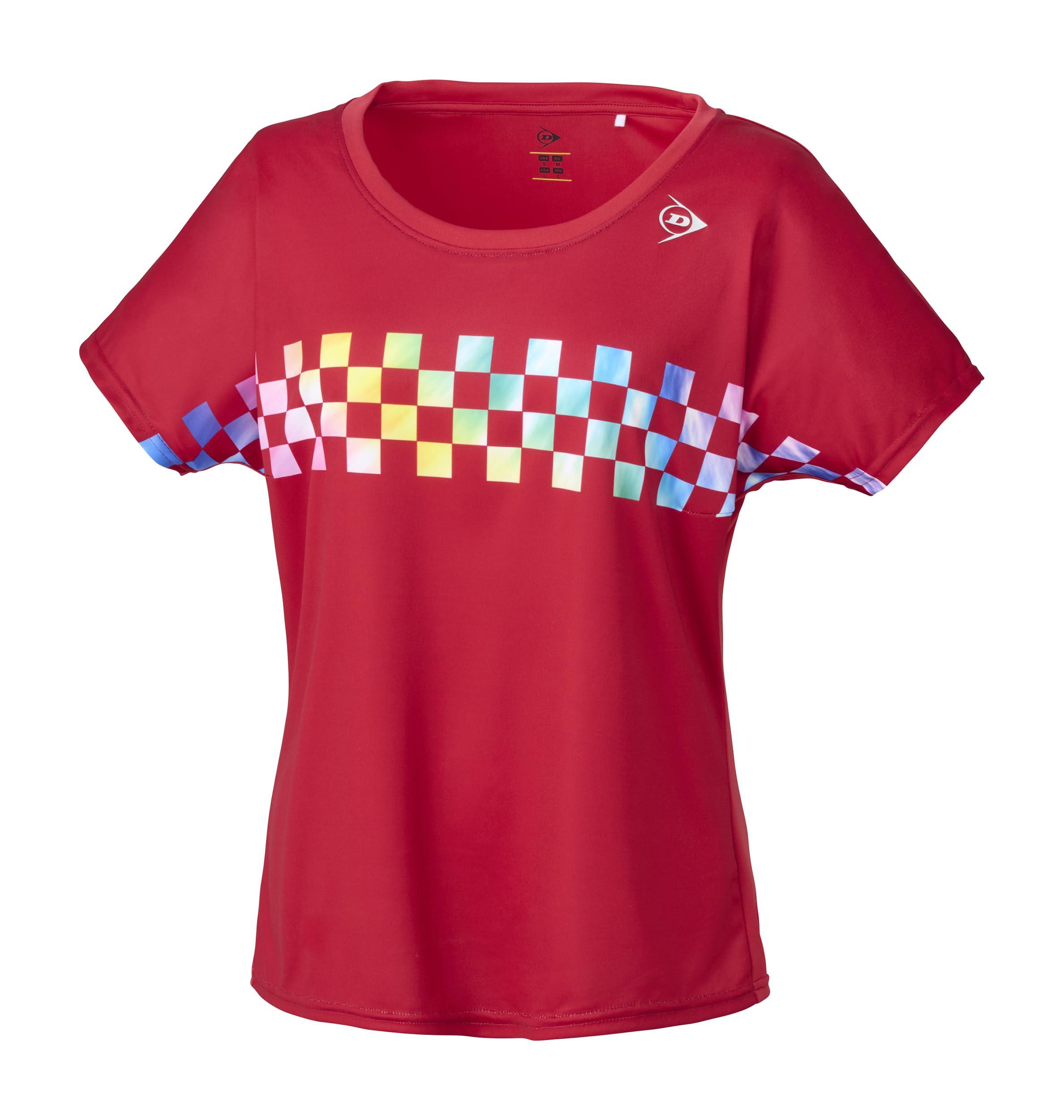 [Dunlop] Tennis Wear Badminton Short-Sleeve Game Shirt Women's Moisture-Wicking Quick-Dry UV Protection DAP1421W 2024SS Red O