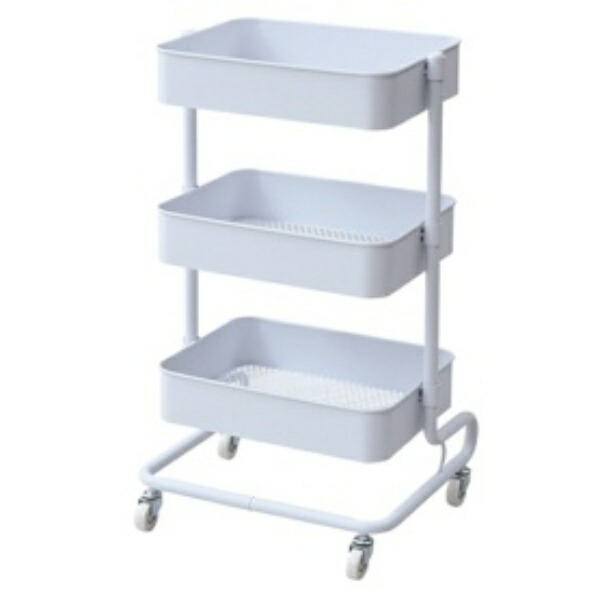 YAMAZEN Kitchen Cart Height Adjustable Total Load Capacity 60kg Mesh Type with Casters Width 46 x Depth 38 x Height 81cmg Basket Trolley Assembly Required White LBT-3(WH)