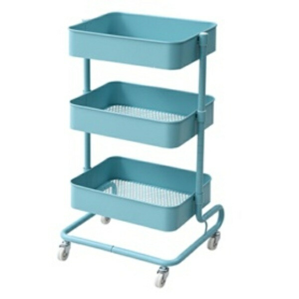 YAMAZEN Kitchen Cart Height Adjustable Total Load Capacity 60kg Mesh Type with Casters Width 46 x Depth 38 x Height 81cmg Basket Trolley Assembly Required Turquoise Blue LBT-3(TBL)