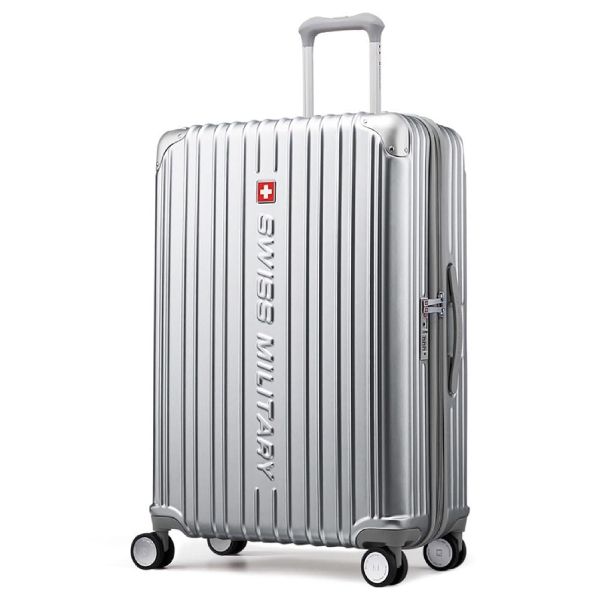 [Swiss Military] Luggage Suitcase Cygnus LL Size 98L 75cm Double Zipper 5cm Expansion TSA Lock Includes Luggage Cover & Name Tag SM-A828 SILVER Metallic Silver