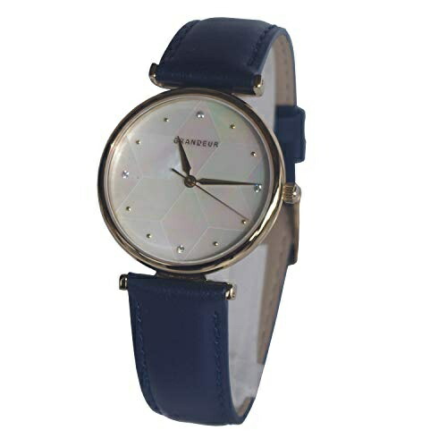 [GRANDEUR] Mosaic Shell Watch Mother-of-Pearl Ladies Watch Italian Leather Band: Navy ESL079W2