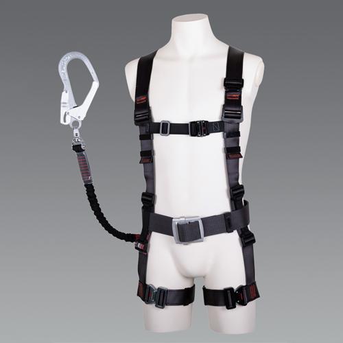 Fall Arrest Device (Full Body Harness with Retractable Lanyard) Black Shoulder Straps: Width 45 Chest Strap: Width 30 Waist Strap: Width 50 Thigh Straps: Width 45
