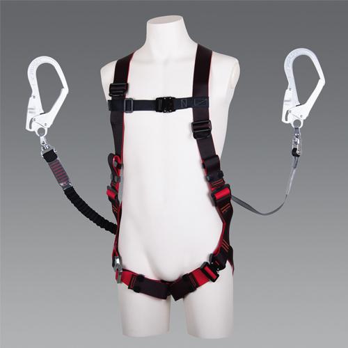 Fall Arrest Device (Full Body Harness with Retractable Twin Lanyard) Woven Rope Retractable: 15mm × 1, 600mm Adjustable Elastic Strap: 32mm × 1, 500mm (when extended)