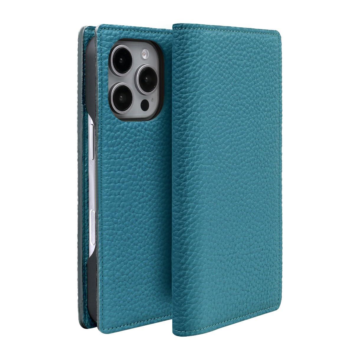 ABBI SIGNATURE iPhone 16 Pro Max Case Made in Japan Wallet-Style German Shrink Leather Shrunken Calf Diary Case [MagSafe Compatible Handmade V-Shaped Card Pocket Wireless Charging] iPhone Case Side-Opening Protective Cover ABS27298i16PM Cerulean Blue
