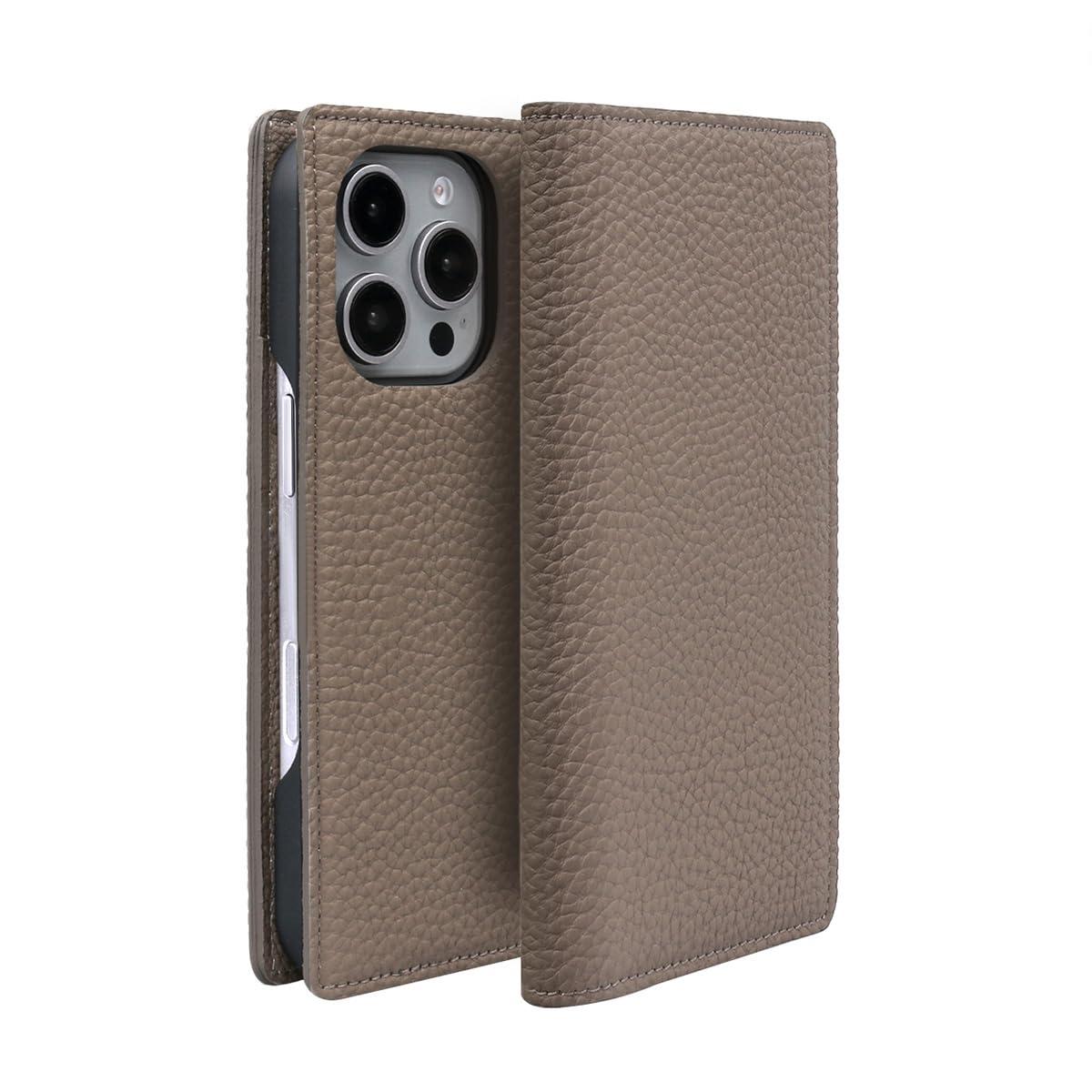 ABBI SIGNATURE iPhone 16 Pro Case Made in Japan Wallet-Style German Shrink Leather Shrunken Calf Diary Case [MagSafe Compatible Handmade V-Shaped Card Pocket Wireless Charging] iPhone Case Side-Opening Protective Cover ABS27299i16PR Etoupe