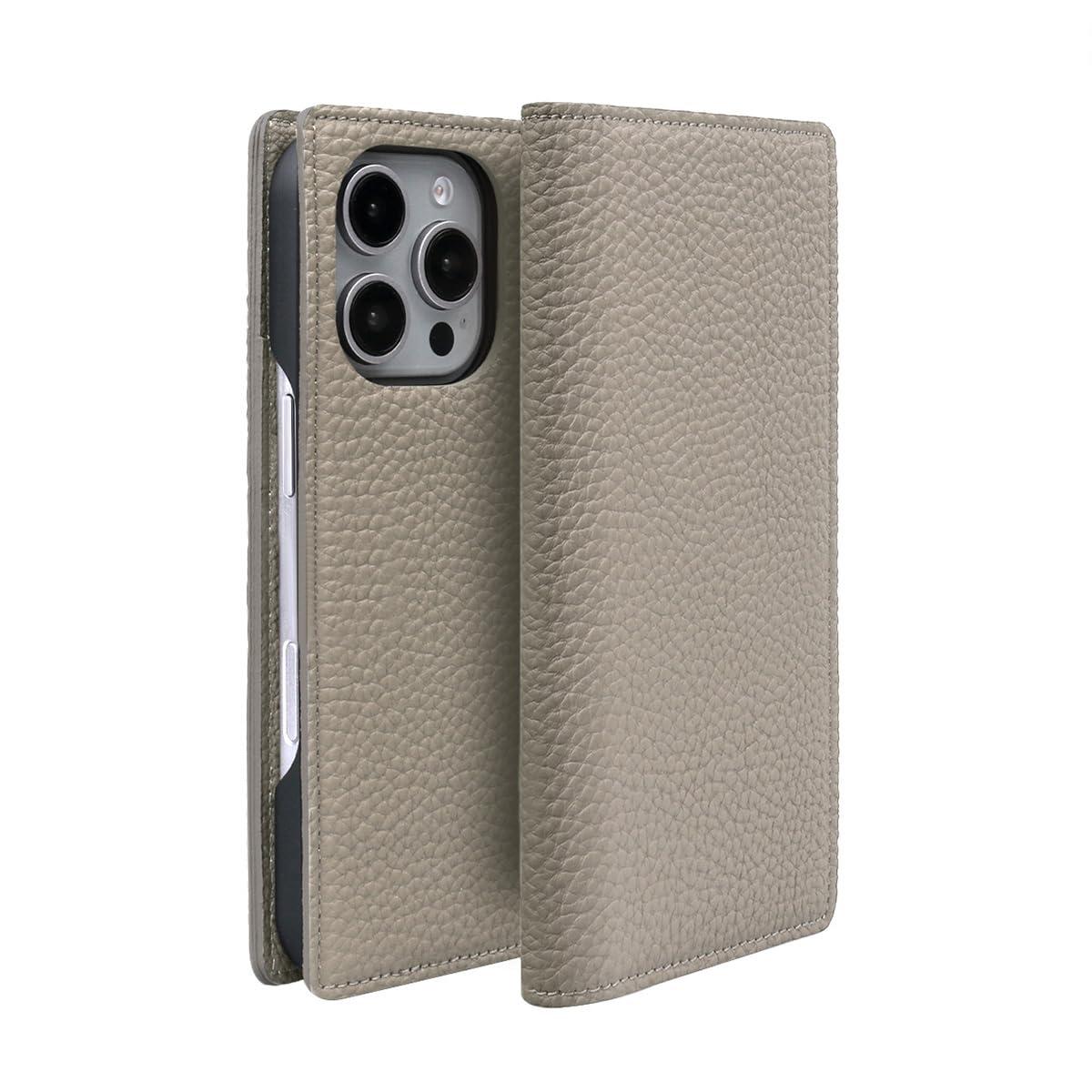 ABBI SIGNATURE iPhone 16 Pro Case Made in Japan Wallet-Style German Shrink Leather Shrunken Calf Diary Case [MagSafe Compatible Handmade V-Shaped Card Pocket Wireless Charging] iPhone Case Side-Opening Protective Cover ABS27301i16PR Greige