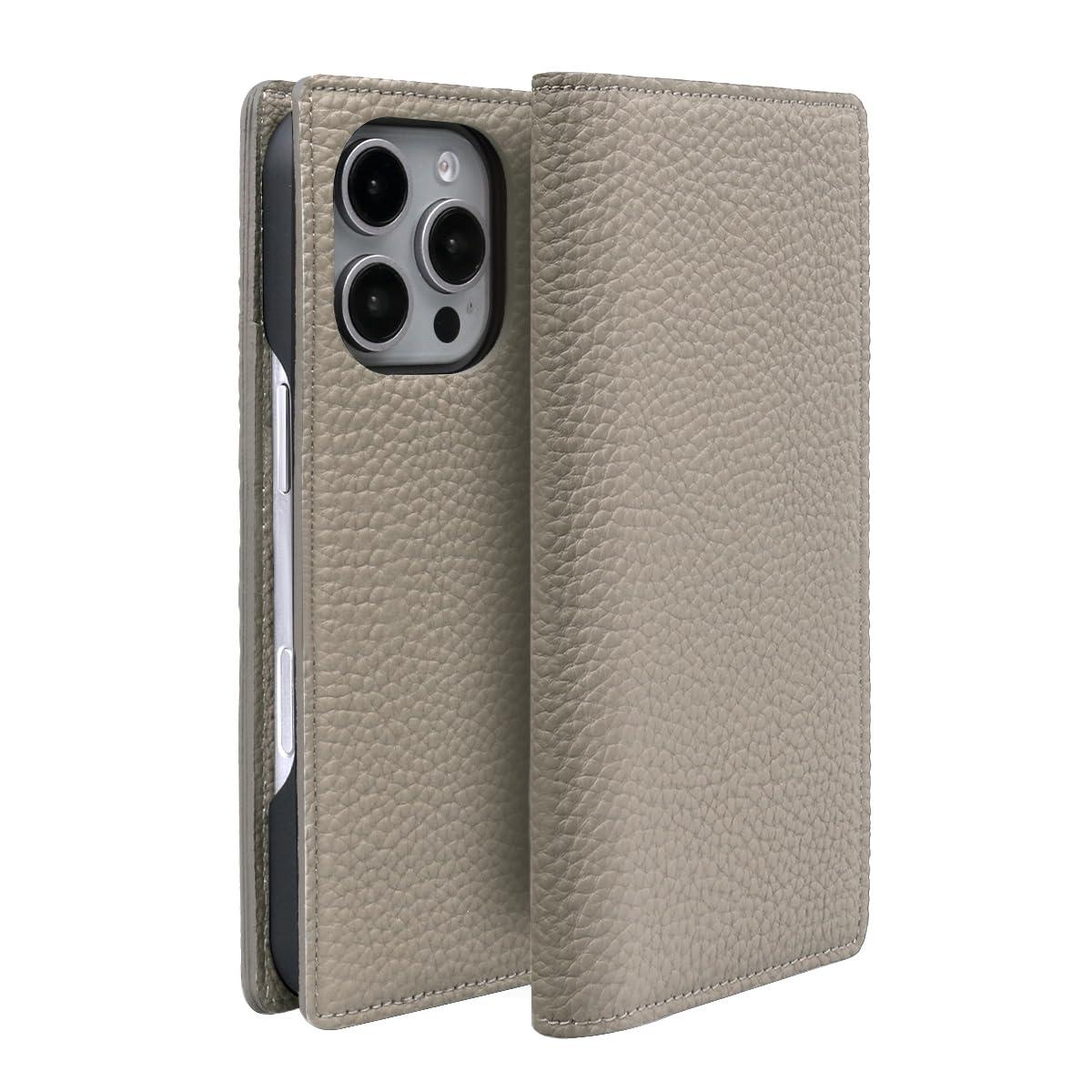 ABBI SIGNATURE iPhone 16 Pro Max Case Made in Japan Wallet-Style German Shrink Leather Shrunken Calf Diary Case [MagSafe Compatible Handmade V-Shaped Card Pocket Wireless Charging] iPhone Case Side-Opening Protective Cover ABS27302i16PM Greige