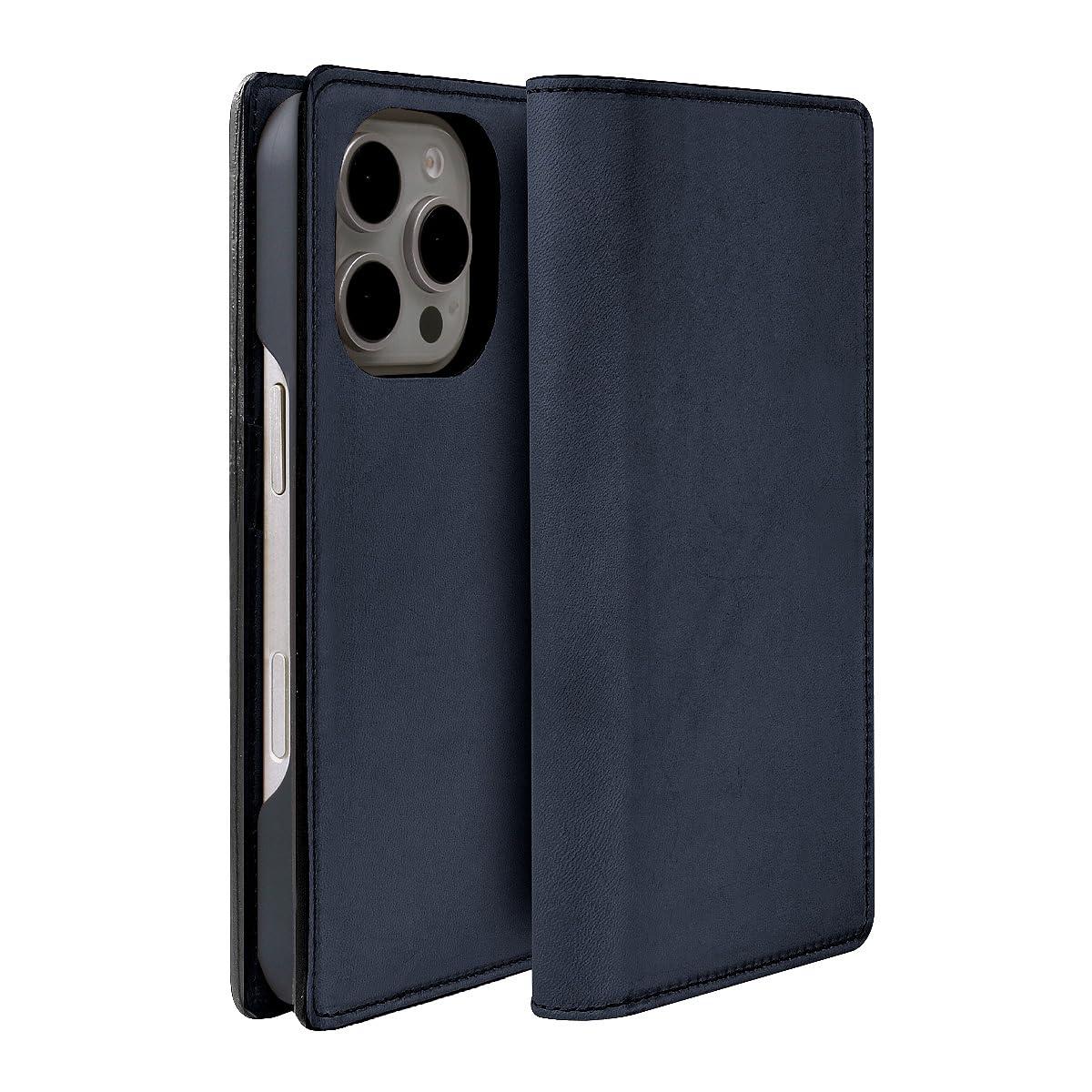 ABBI SIGNATURE iPhone 16 Pro Max Case Made in Japan Wallet-Style Italian Genuine Leather LISCIO Diary Case MagSafe Compatible [ Vegetable-Tanned Leather Handmade V-Shaped Card Pocket Wireless Charging ] iPhone Case Side-Opening Protective Cover ABS27314i16PM Navy