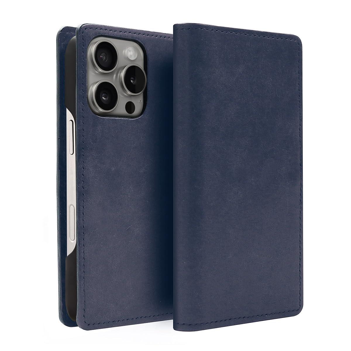 ABBI SIGNATURE iPhone 16 Pro Max Case Made in Japan Wallet-Style Italian Genuine Leather MARGOT MagSafe Compatible [ Vegetable-Tanned Leather Handmade Wireless Charging ] iPhone Case Side-Opening Diary Protective Cover ABS27328i16PM Navy