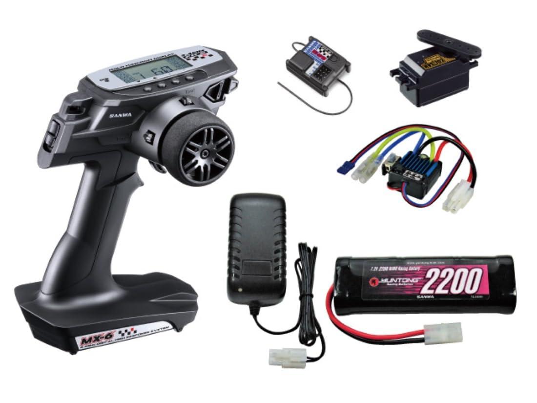 SANWA MX-6 EP START SET RX-391W/BL-SIGMA/HVS-702 Electric RC Car Transmitter Set Waterproof Receiver + Low-Profile Digital Servo + Brush Motor-Specific ESC with Back + Auto-Cut Rapid Charger...