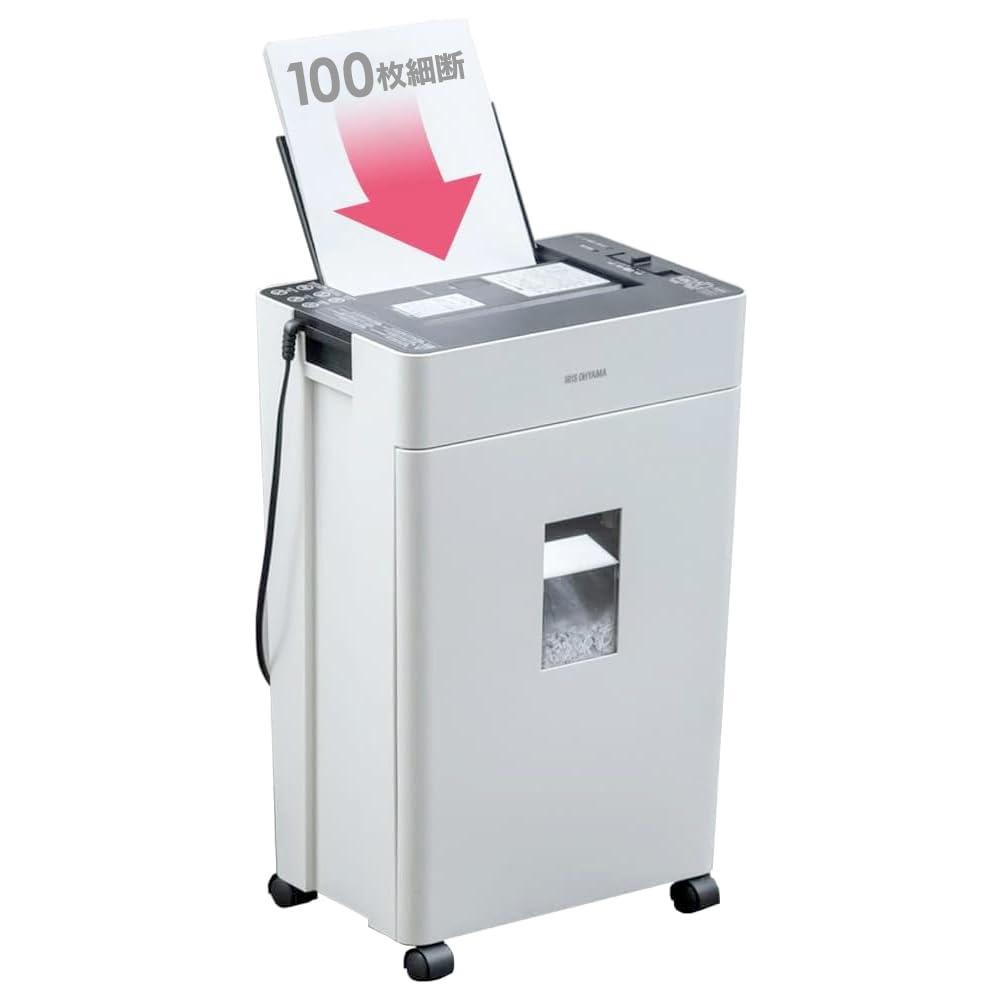 IRIS OHYAMA Auto Feed Shredder Commercial Shredder Micro Cross-Cut 2×10mm Automatic Shredding Maximum 100 Sheets A4 Paper Capacity Maximum 500 Sheets Dust Bin AFSR100M White