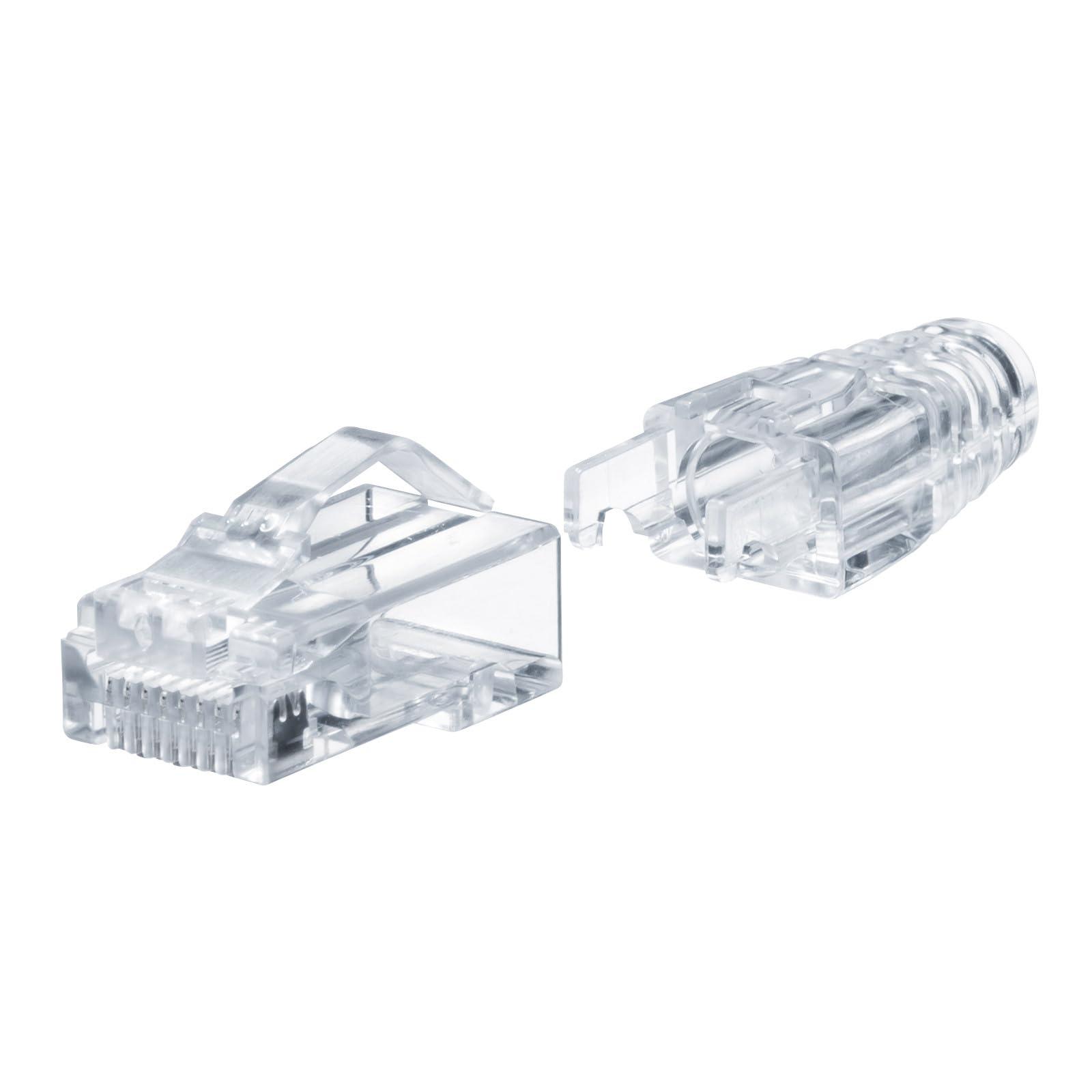 Sanwa Supply RJ-45 Connector (Category 6A, Through-Type, U-Latch, with Boot) 100-Pack. ADT-6ARJKNH-100