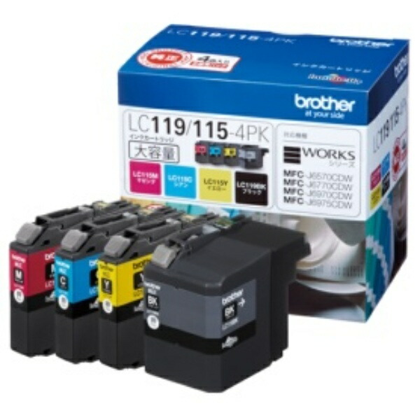 Brother Ink Cartridges Value Pack 4 Colors High Capacity LC119/115-4PK 1 Box (4 Cartridges: 1 Each Color)