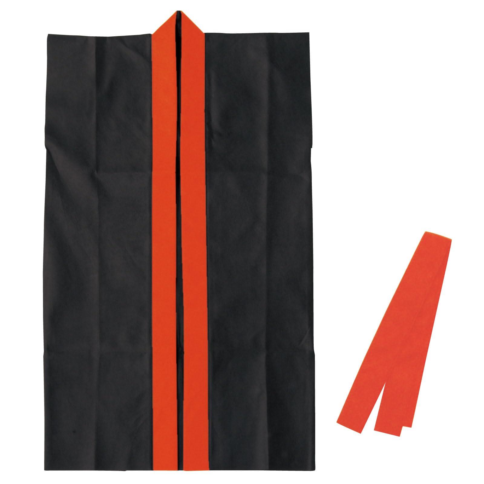 Long Happi Non-Woven Fabric Black Collar Red M (with Headband)