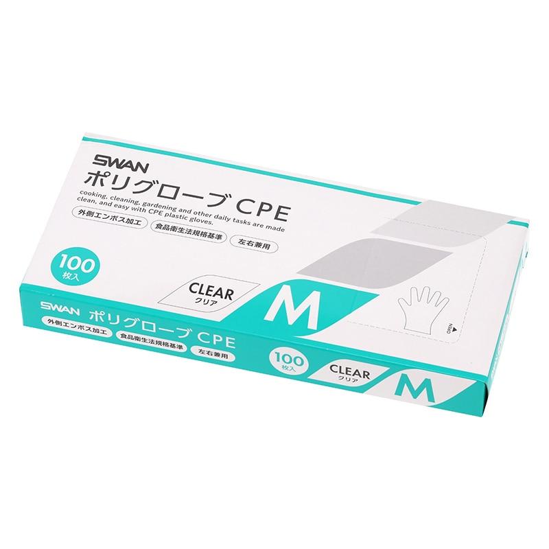 SWAN Poly Glove CPE Embossed Exterior M Clear 100 sheets/box