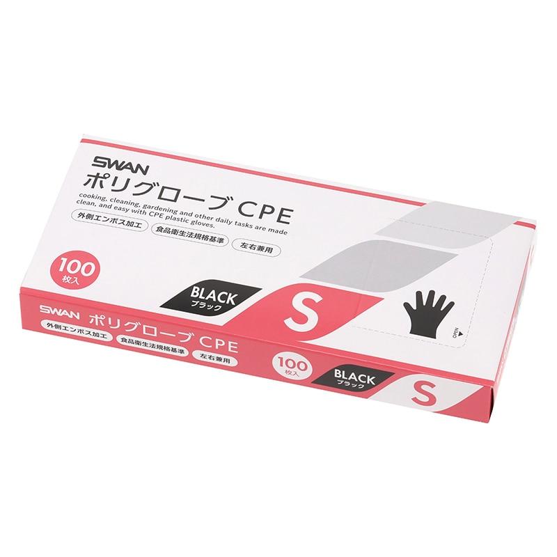 SWAN Poly Glove CPE Embossed Exterior S Black 100 sheets/box
