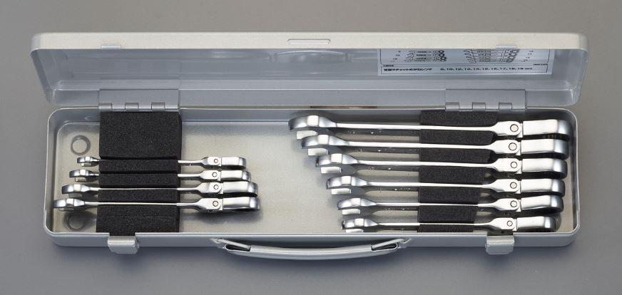 ESCO Combination Gear Wrench (Swivel Type) 10-Piece Set/8-19mm EA614HP-2