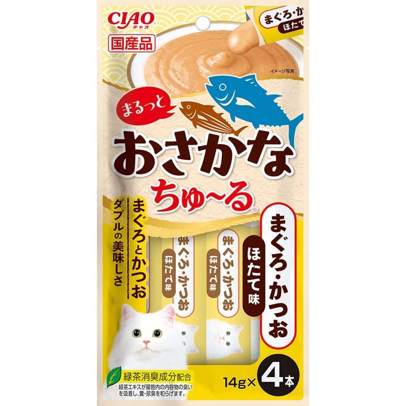 CIAO Whole Fish Churu Tuna & Bonito Flavored with Scallops 14g × 4 Packs