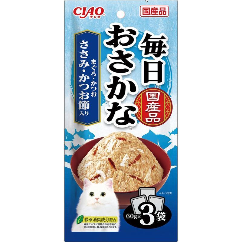 CIAO Daily Fish Meal with Tuna & Bonito Flakes, Chicken Breast & Bonito Flakes 60g × 3 bags