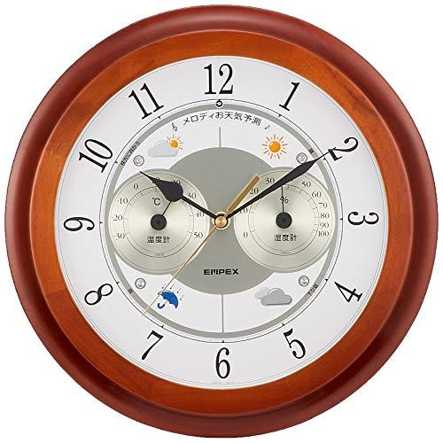 Empex Weather Station Thermometer & Hygrometer Melody Weather Station Grande with Weather Forecast Function Wall-Mounted Made in Japan Brown BW-5078