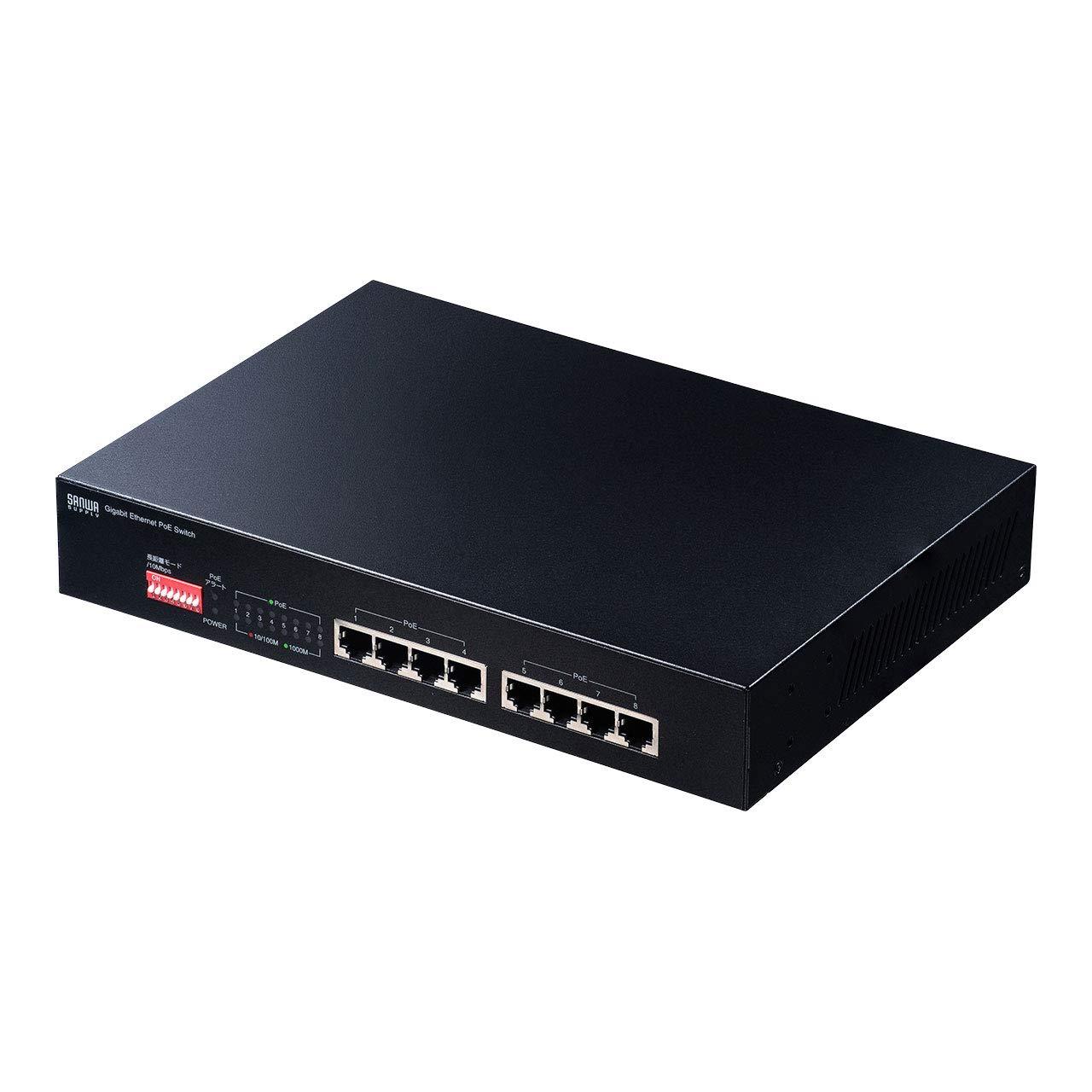 Sanwa Supply Long-Distance Transmission Gigabit-Capable PoE Switching Hub (8 Ports) LAN-GIGAPOE81