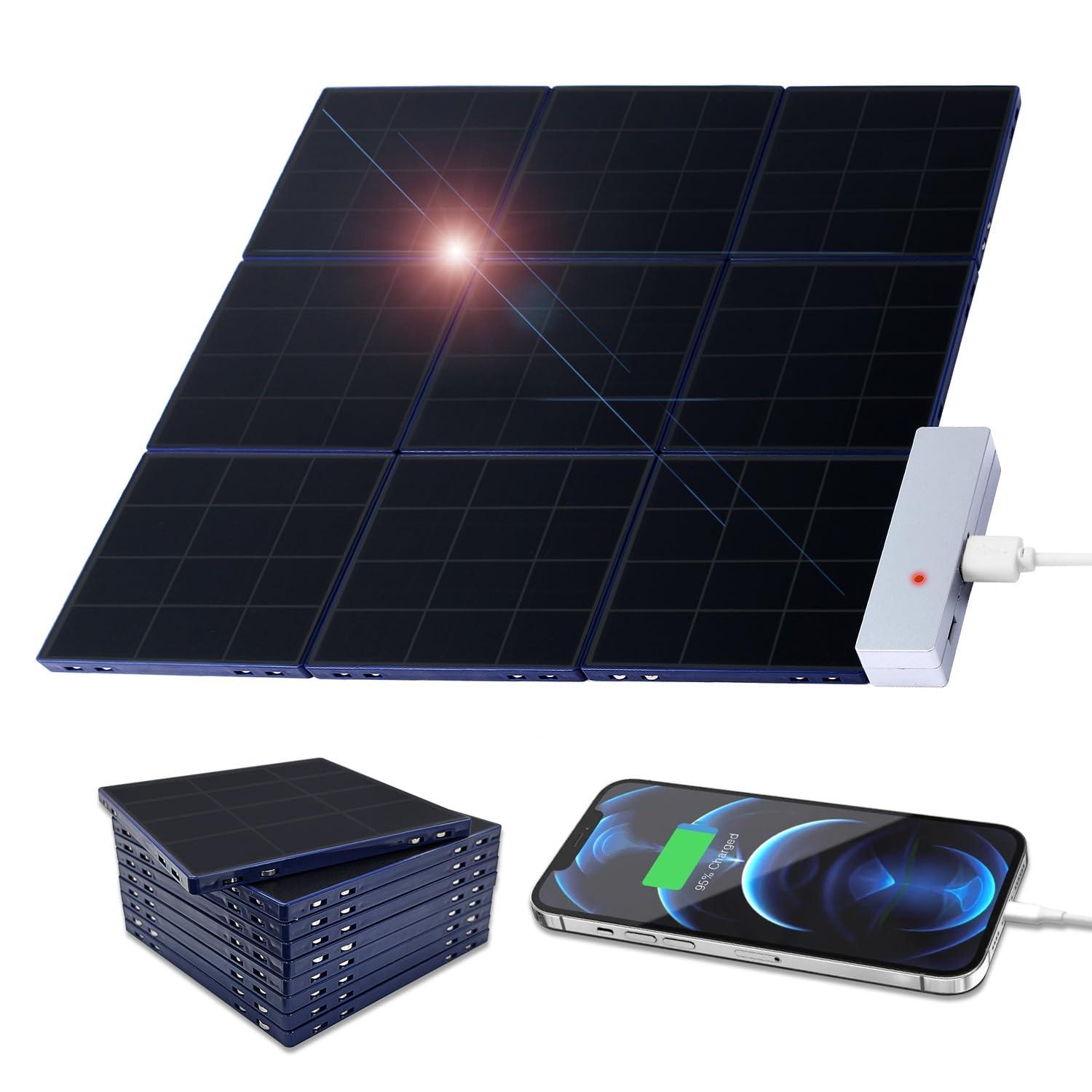 SolarBrick Solar Panel Portable Charger 9-Panel Set [Magnetic Panel Expansion for Stacking & Charging, Ultra-Lightweight & Compact, Smartphone Charging, USB 2 Ports, Solar Power Generation, Outdoor & Disaster Preparedness, Compatible with iPhone, iPad, Android] SolarBrick Solar Charger 10W Navy SB-9PNV