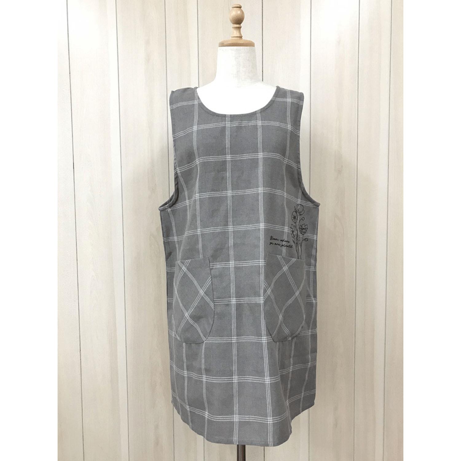 Large Pre-dyed Back Shirring Apron Gray Beige LL (2L)