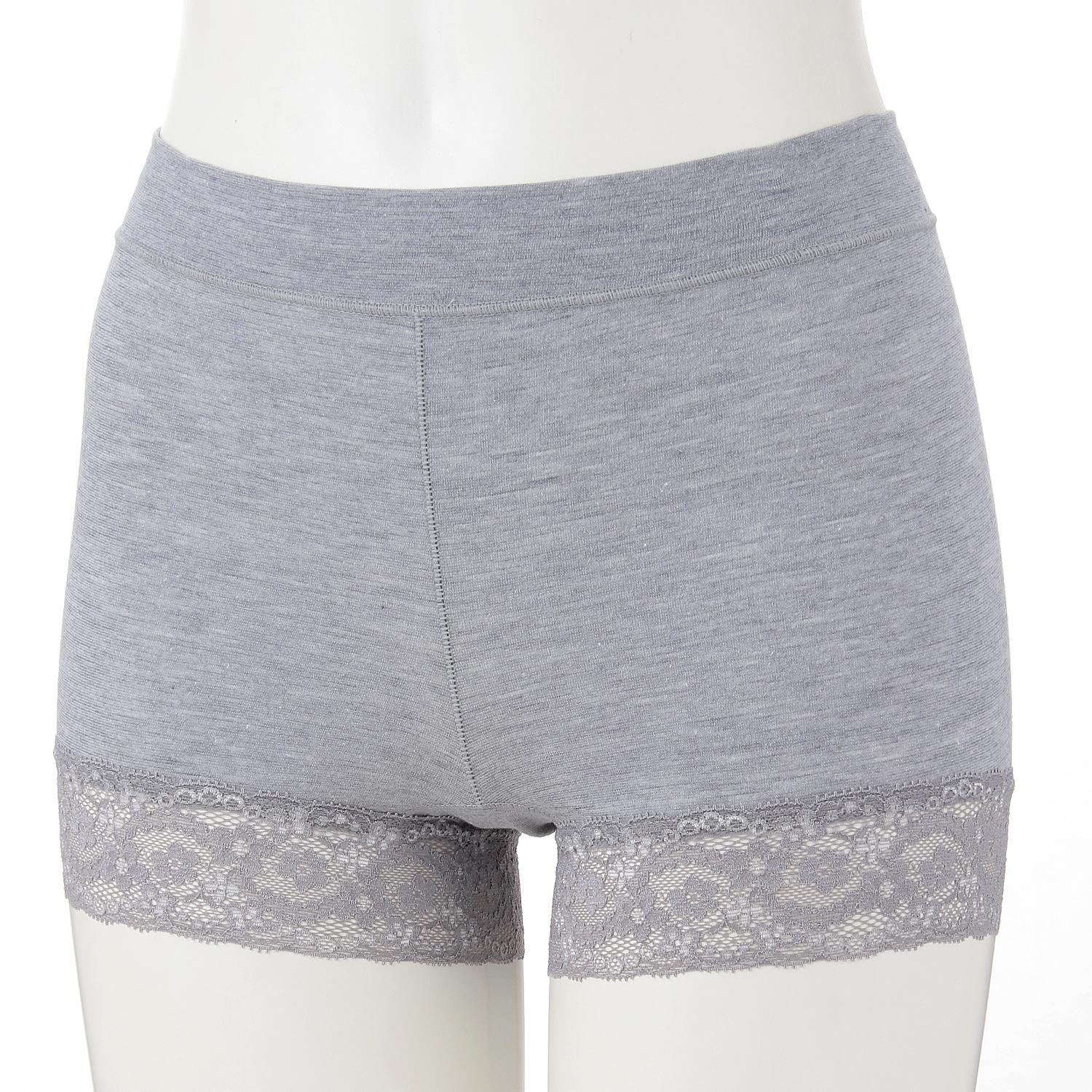 3D Hip Support, Comfortable Waistband, Lace Trim, 1-Inch Hem Shorts - Gray - M