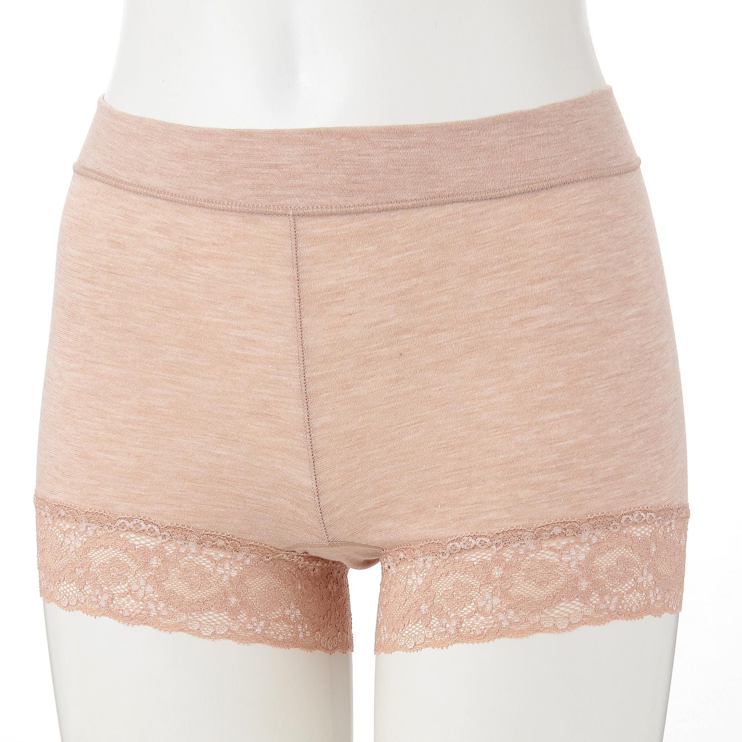 3D Hip Support, Comfortable Waist, Lace Trim, 1-Inch Hem Shorts - Beige - LL (2L)