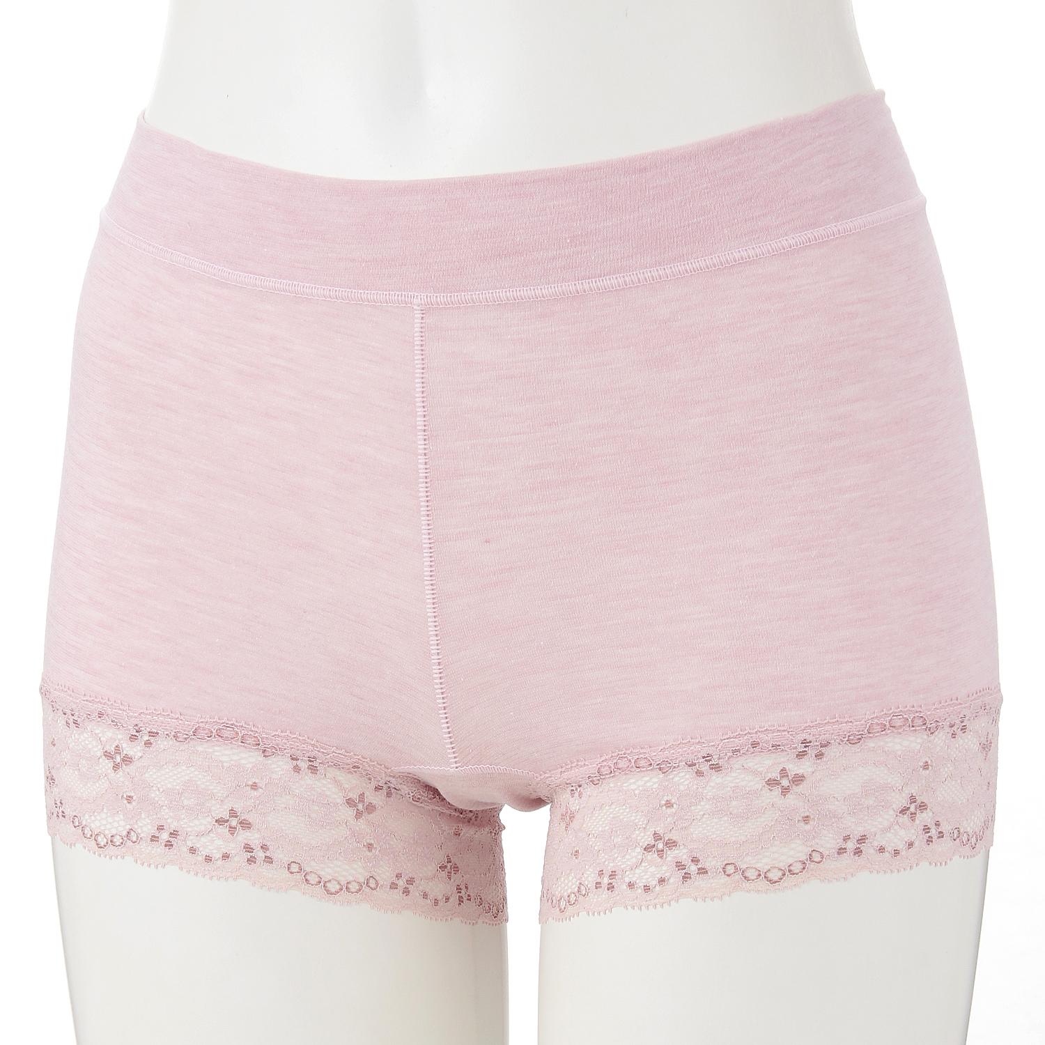 3D Hip Support, Comfortable Waistband, Lace Trim, 1-Inch Hem Shorts - Pink - L