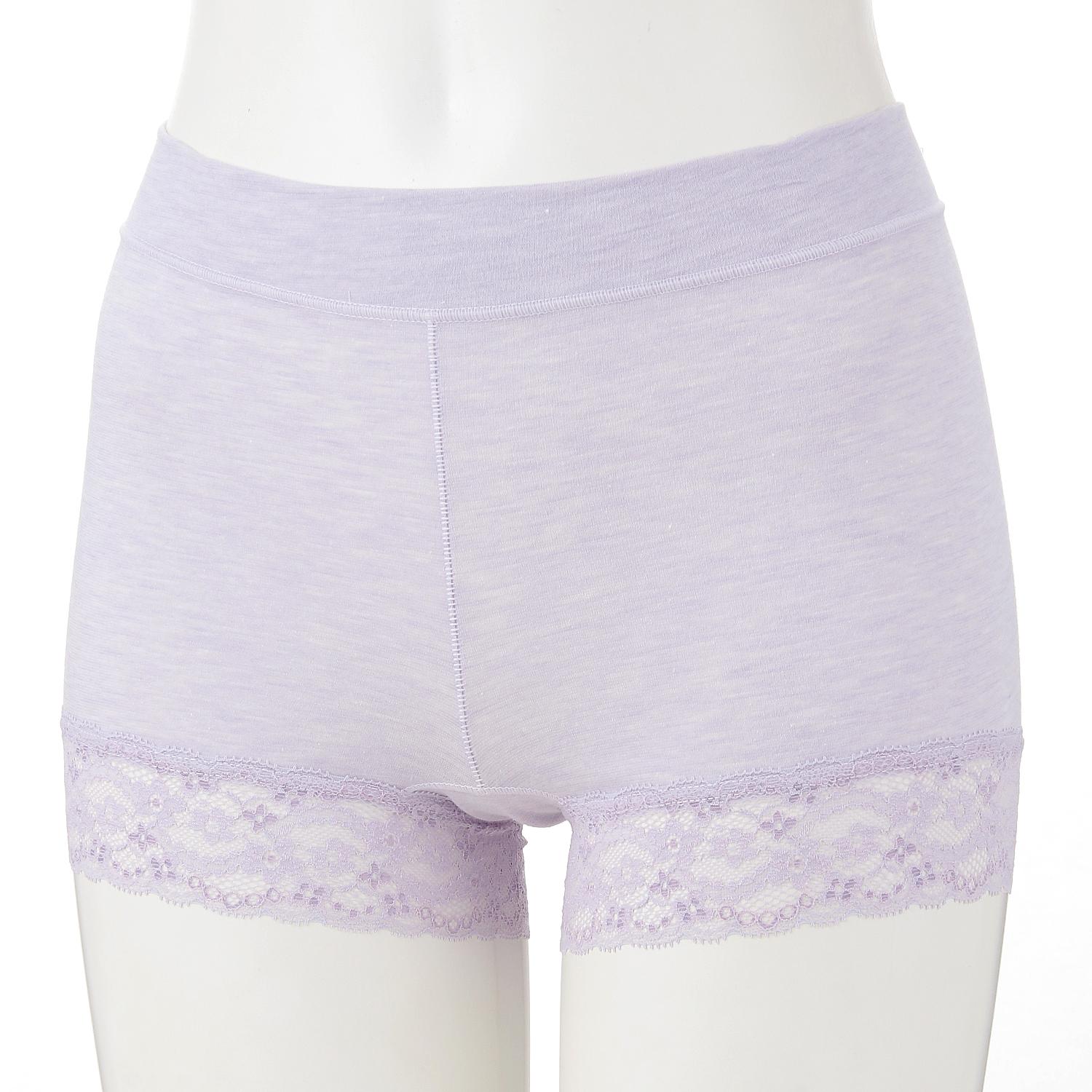 3D Hip Support, Comfortable Waistband, Lace Trim, 1-Inch Hem Shorts - Purple - M