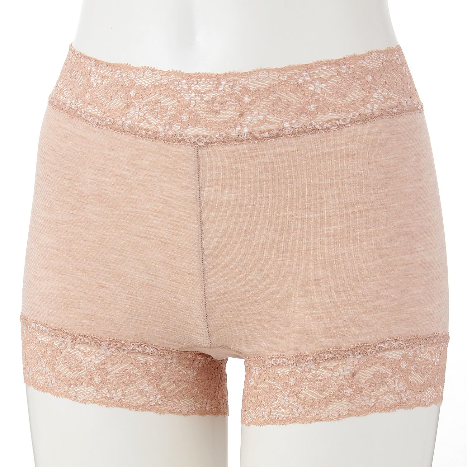 3D Hip-Raising Leg-Lengthening Lace Panties, Beige, M