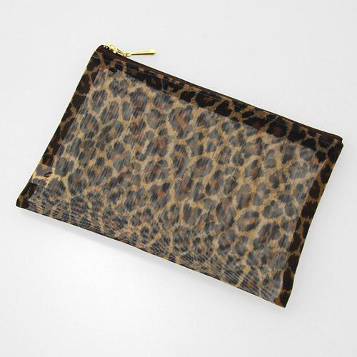 Leopard Print Mesh Flat Pouch Small