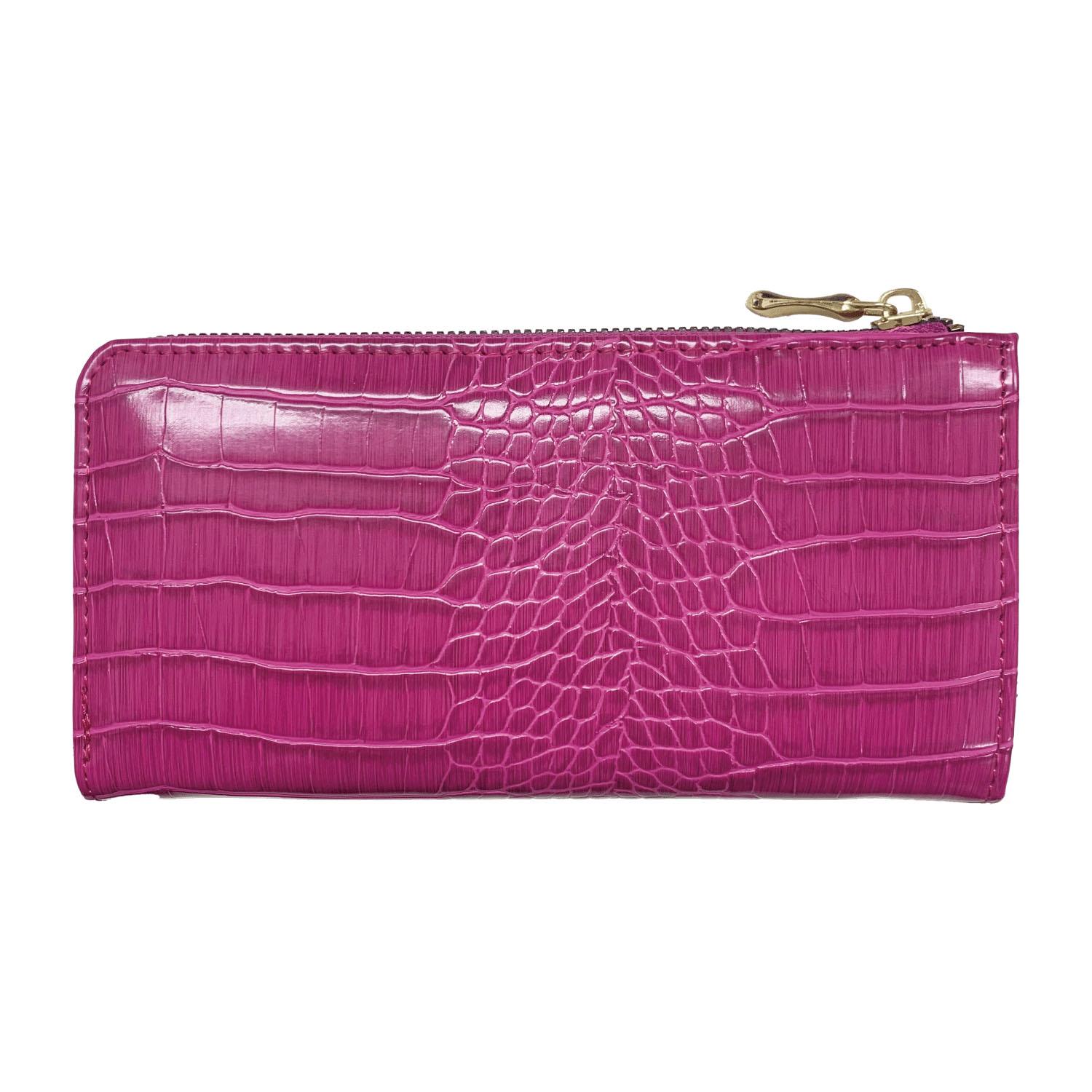 Crocodile-embossed L-shaped long wallet