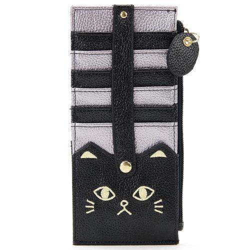 Cat Embroidery Double-Sided Card Case with Belt - Black - Colorway 02